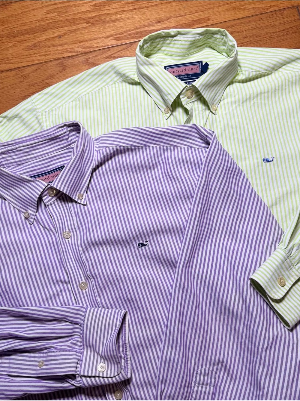 Vineyard Vines Striped Button-Down Shirts in Lavender and Light Green